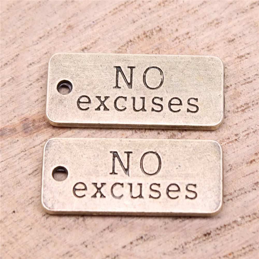 24x10mm 2.76g Antique Bronze Zinc Alloy No Excuses Word Tag Charm Pendant for DIY Necklace Bracelet