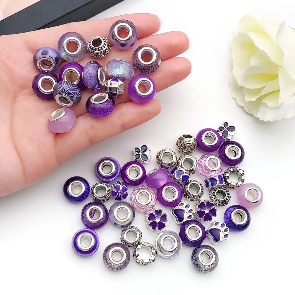 Purple Zinc Alloy Rhinestone Large Hole Loose Metal Beads for DIY Bracelet Necklace