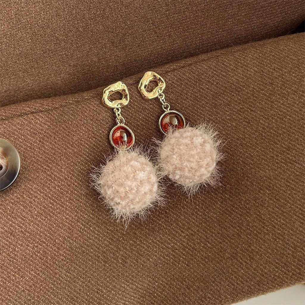 Original Design Maillard Color Geometric Round Copper Drop Earrings For Autumn Winter Fashion