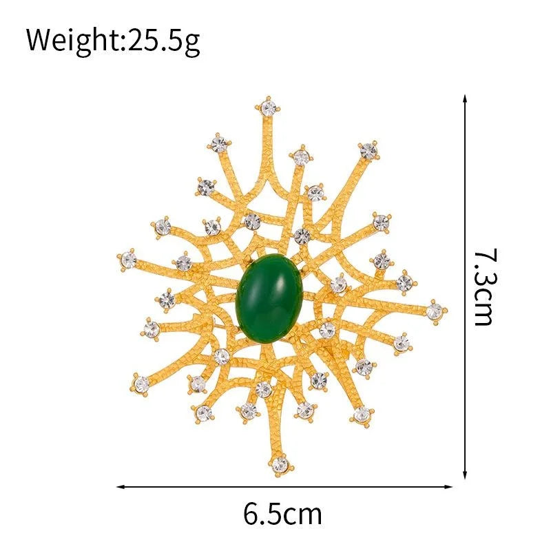 Vintage Spider Web Brooch With Green Cabochon And Rhinestones, Elegant Alloy Lapel Pin Suit Accessory