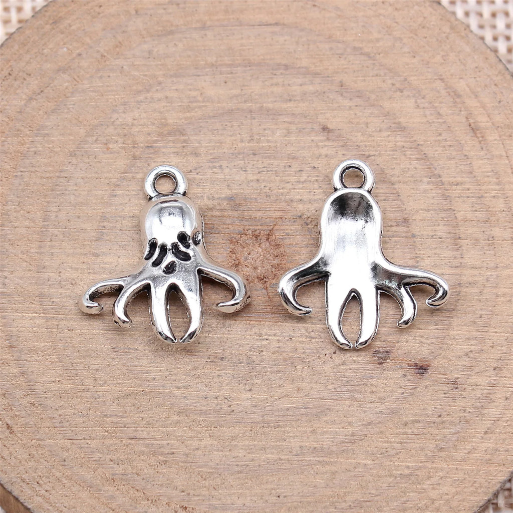 18x16mm 0.93g Antique Silver Zinc Alloy Octopus Fish Charm Pendant for DIY Ocean Theme Jewelry Making