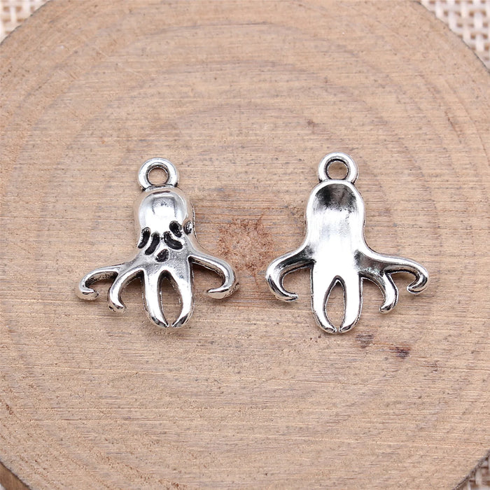 18x16mm 0.93g Antique Silver Zinc Alloy Octopus Fish Charm Pendant for DIY Ocean Theme Jewelry Making