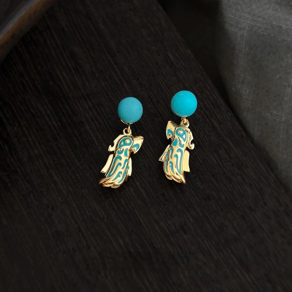 Vintage Palace Style Synthetic Turquoise Round Drop Earrings With Antique Bronze Design