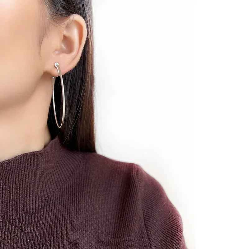 Elegant Oversized Silver Alloy Round Spiral Hoop Stud & Clip On No Piercing Statement Earrings