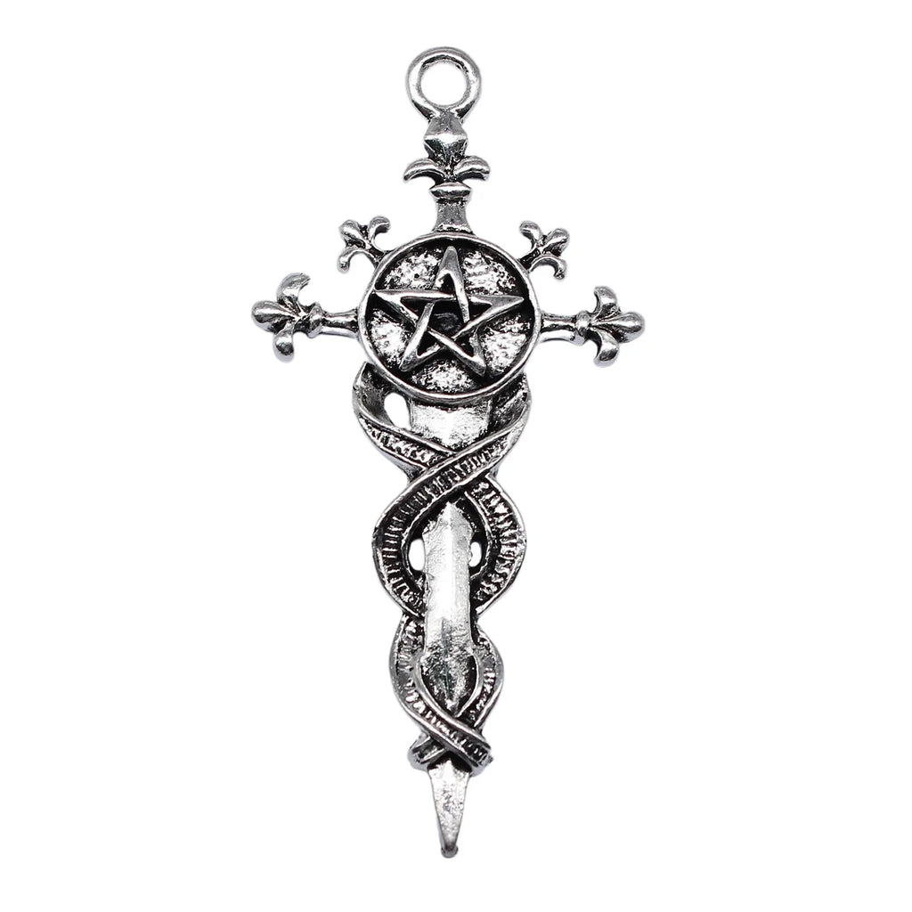 65x31mm 6.8g Antique Silver Zinc Alloy Five Point Star Sword Charm Pendant for DIY Jewelry Making