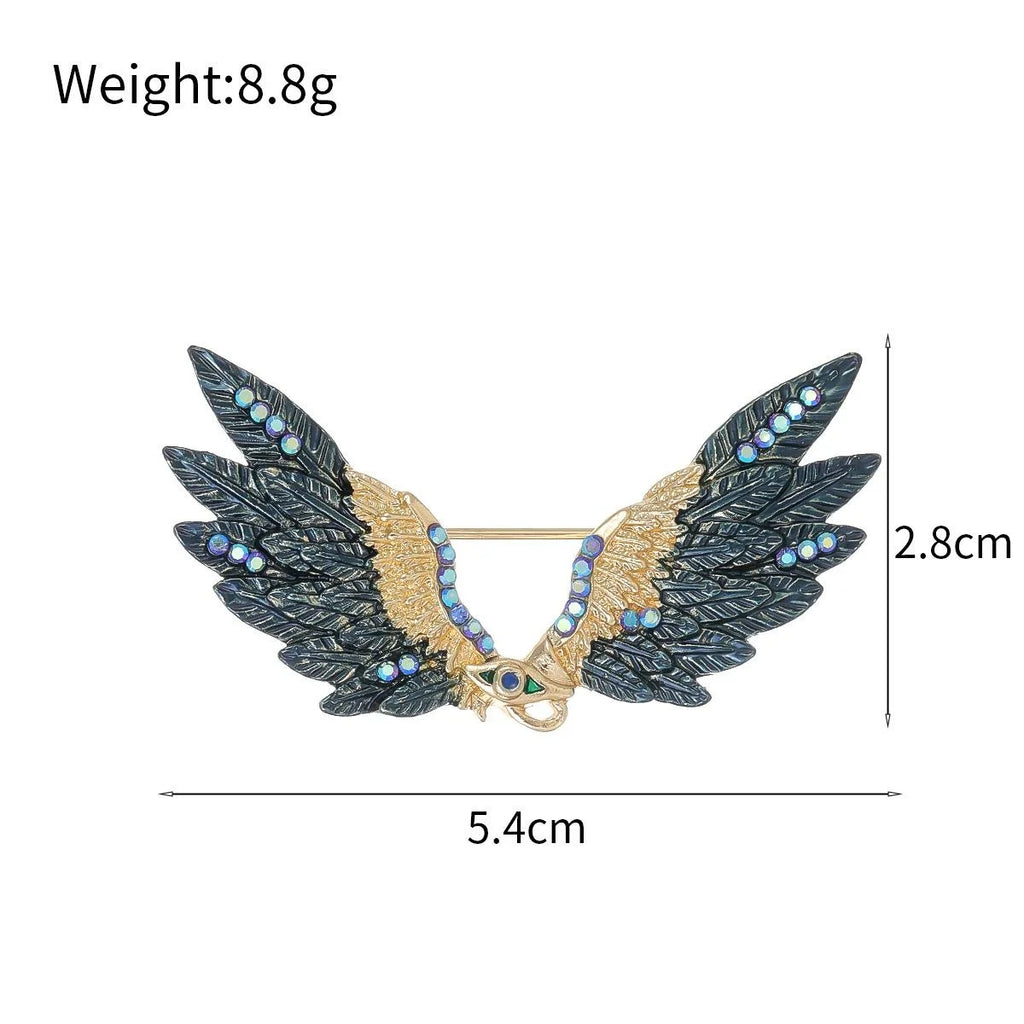 Elegant Enamel Angel Wings Brooch With Rhinestones, Luxury Alloy Lapel Pin Corsage Suit Accessory Gift