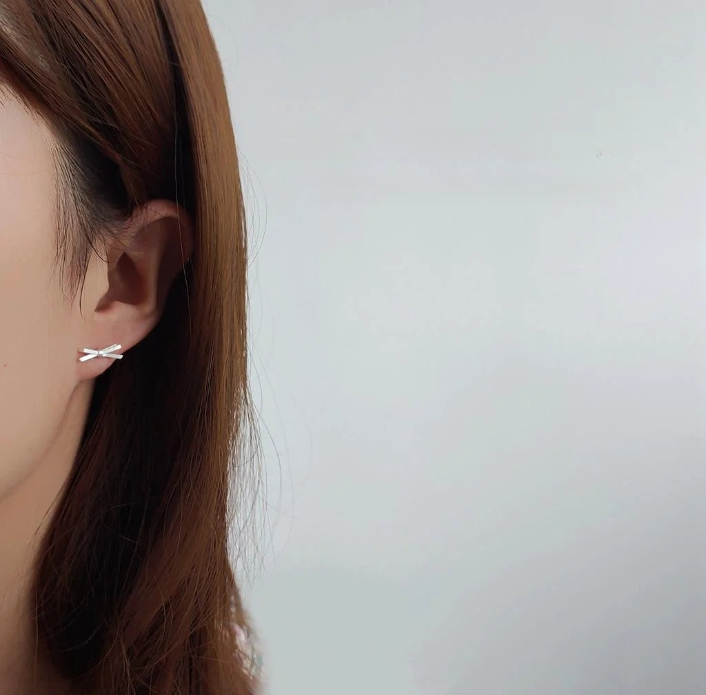 Korean Style Mini Bow Stud Earrings Matte Gold Plated Copper Simple Jewelry