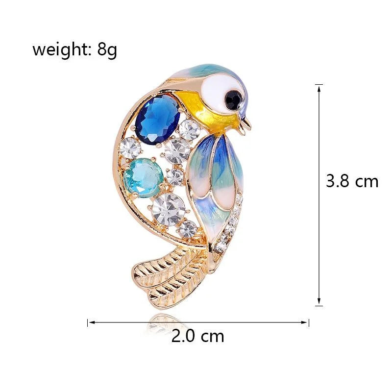 Elegant Blue Enamel Bird Brooch With Rhinestone Crystals, Luxury Alloy Lapel Pin Corsage Gift