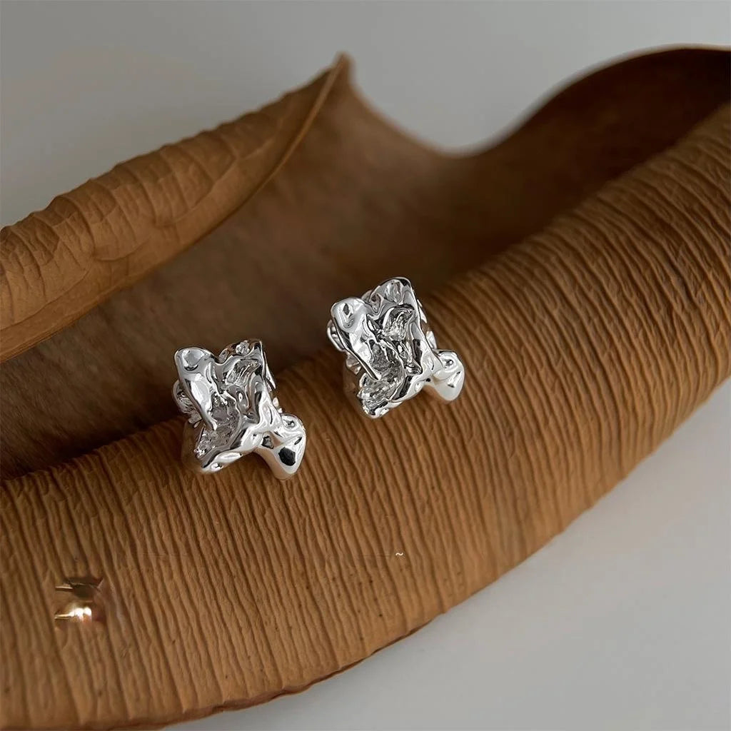 Minimalist Silver Liquid Irregular Geometric Eco-Friendly Copper Stud Earrings For Women