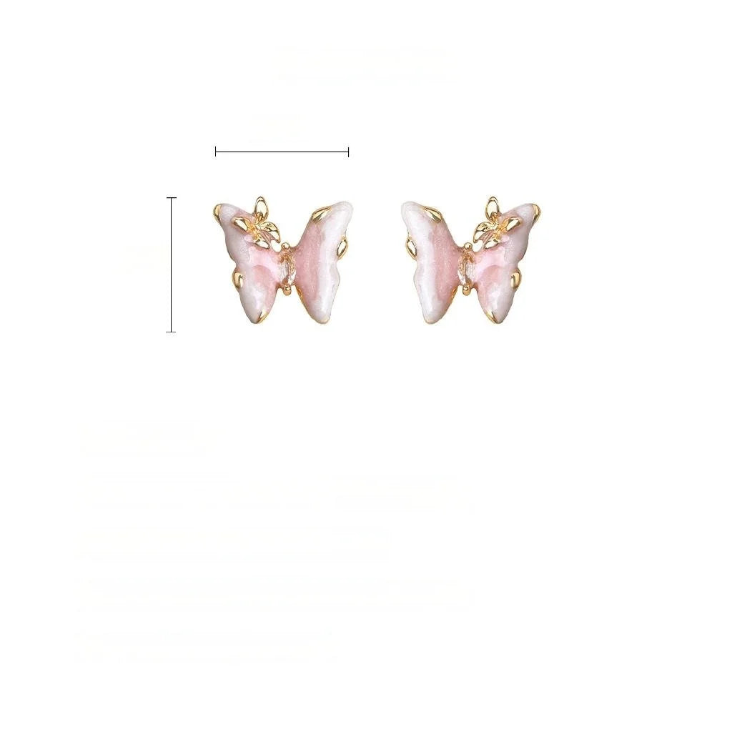 Sweet Pink Gradient Enamel Butterfly Drop Earrings Copper Elegant Original Design