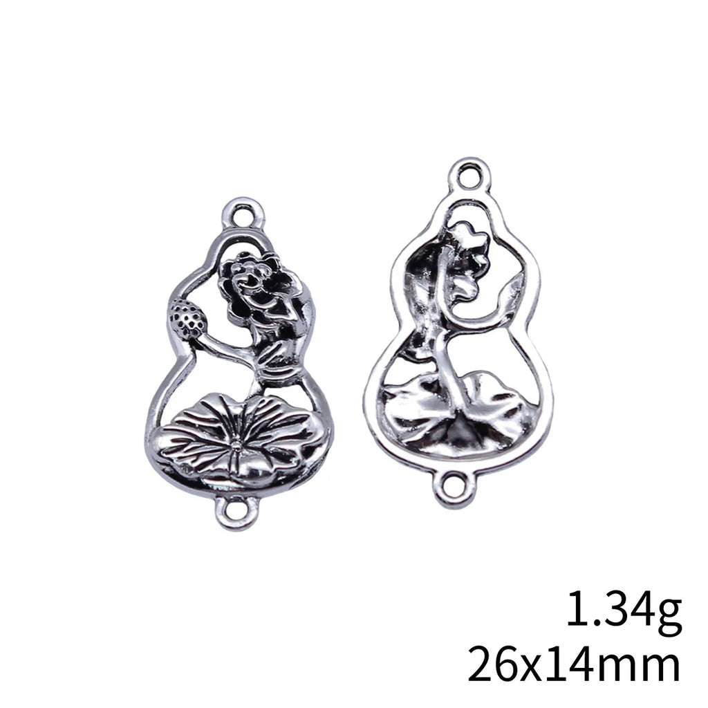 26x14mm 1.34g Antique Silver Zinc Alloy Lotus Leaf Gourd Connector Charm for Chinese Style Jewelry
