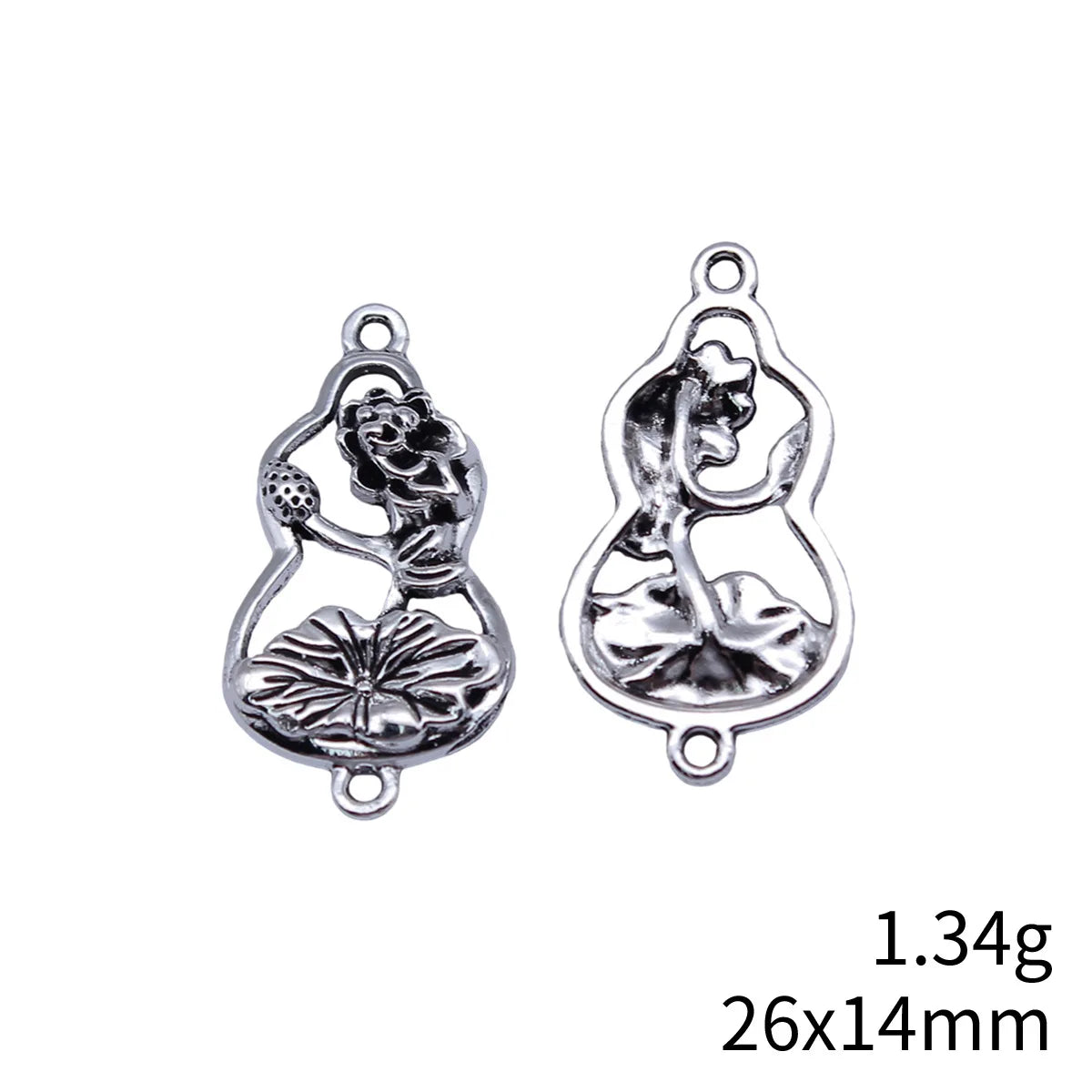 26x14mm 1.34g Antique Silver Zinc Alloy Lotus Leaf Gourd Connector Charm for Chinese Style Jewelry