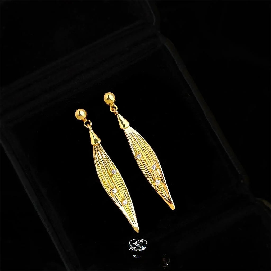 Light Luxury 14K Gold Plated Copper Leaf Micro Pave Zircon Drop Earrings