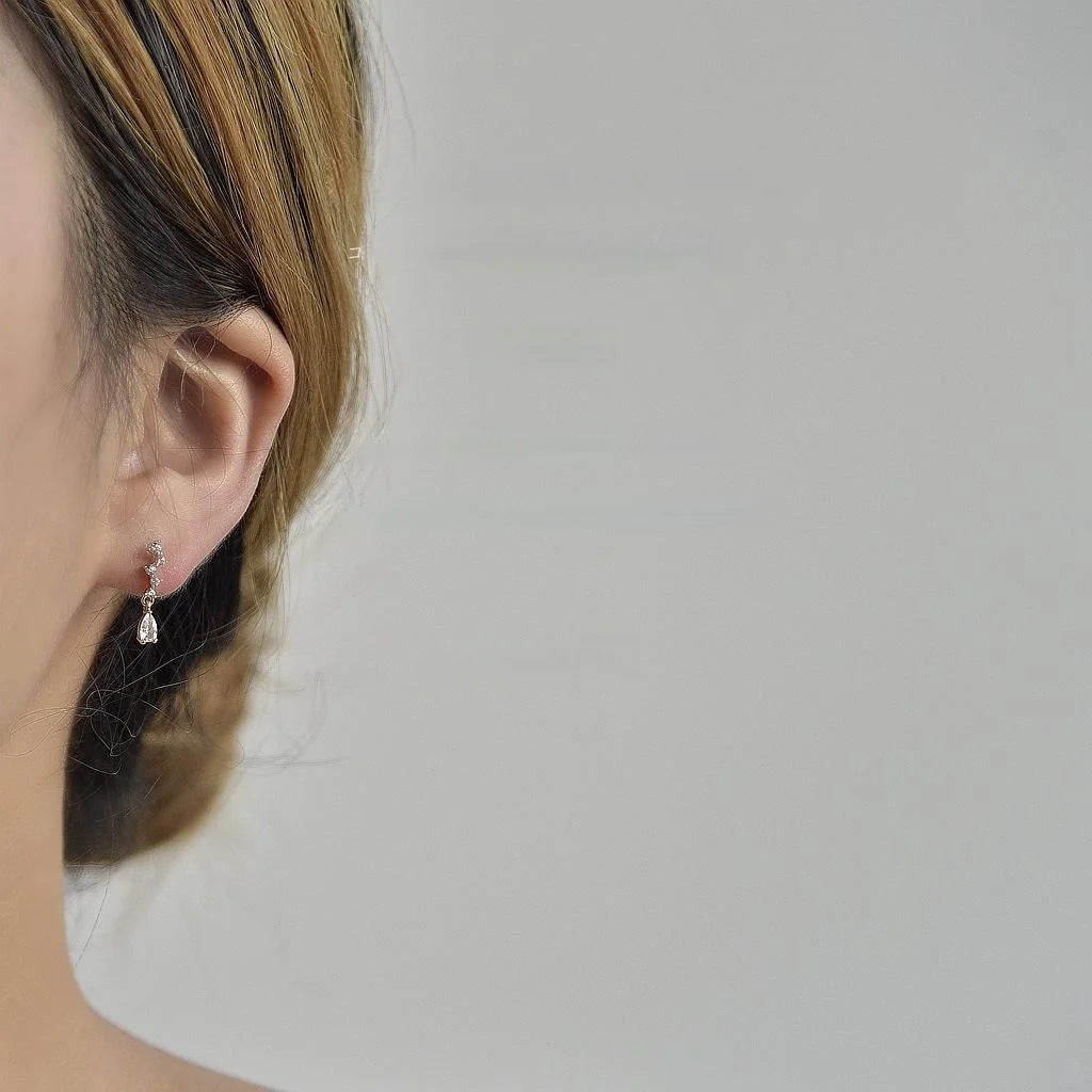 14K Plated Copper Waterdrop Zircon Stud Earrings For Women Simple French Style Jewelry