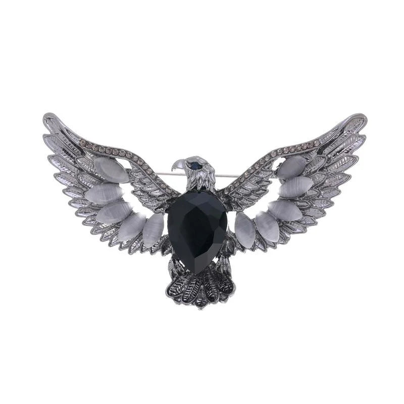 Vintage Eagle Wings Brooch With Rhinestone Mother Of Pearl Inlay, Elegant Alloy Lapel Pin Suit Accessory Gift