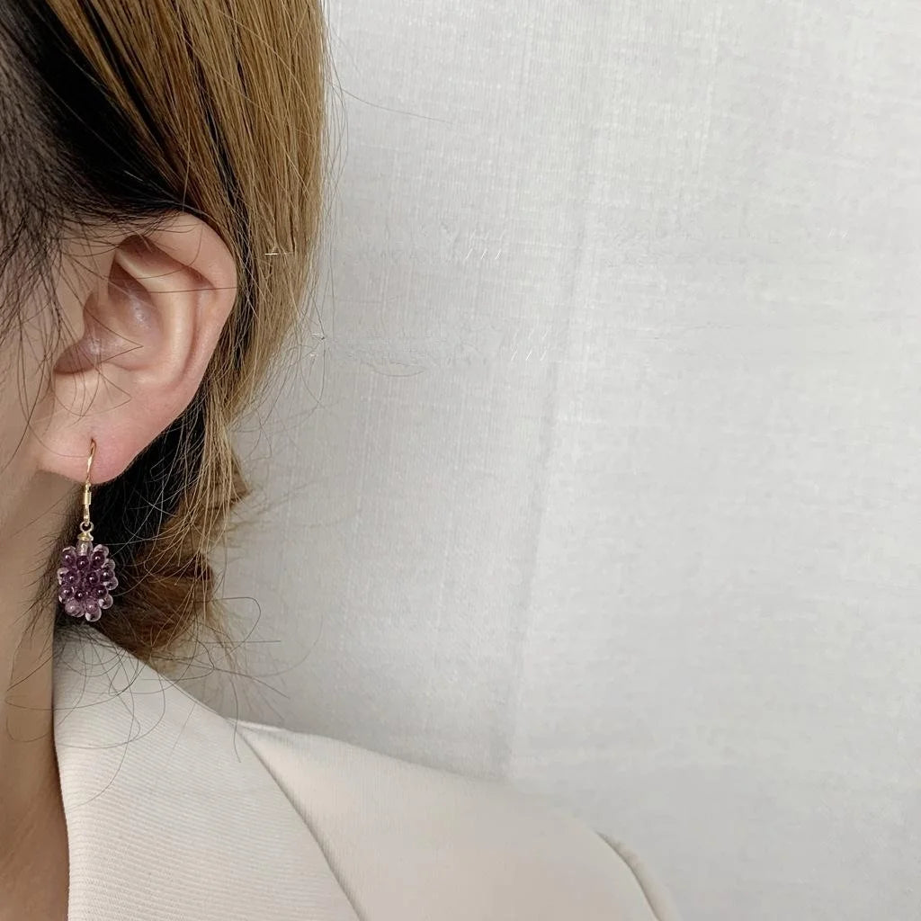 Korean Sweet Purple Grape Resin Drop Earrings Silver Plated Pin Cute Fruit Jewelry