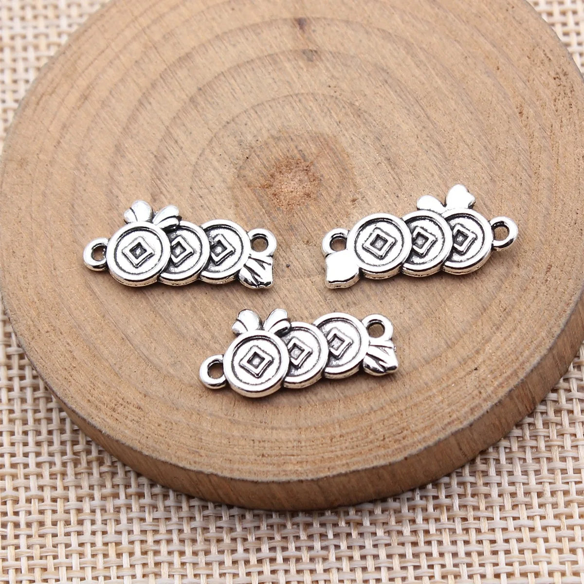 20x10mm 1.25g Antique Silver Zinc Alloy Chinese Coin Connector Charm for DIY Necklace Bracelet