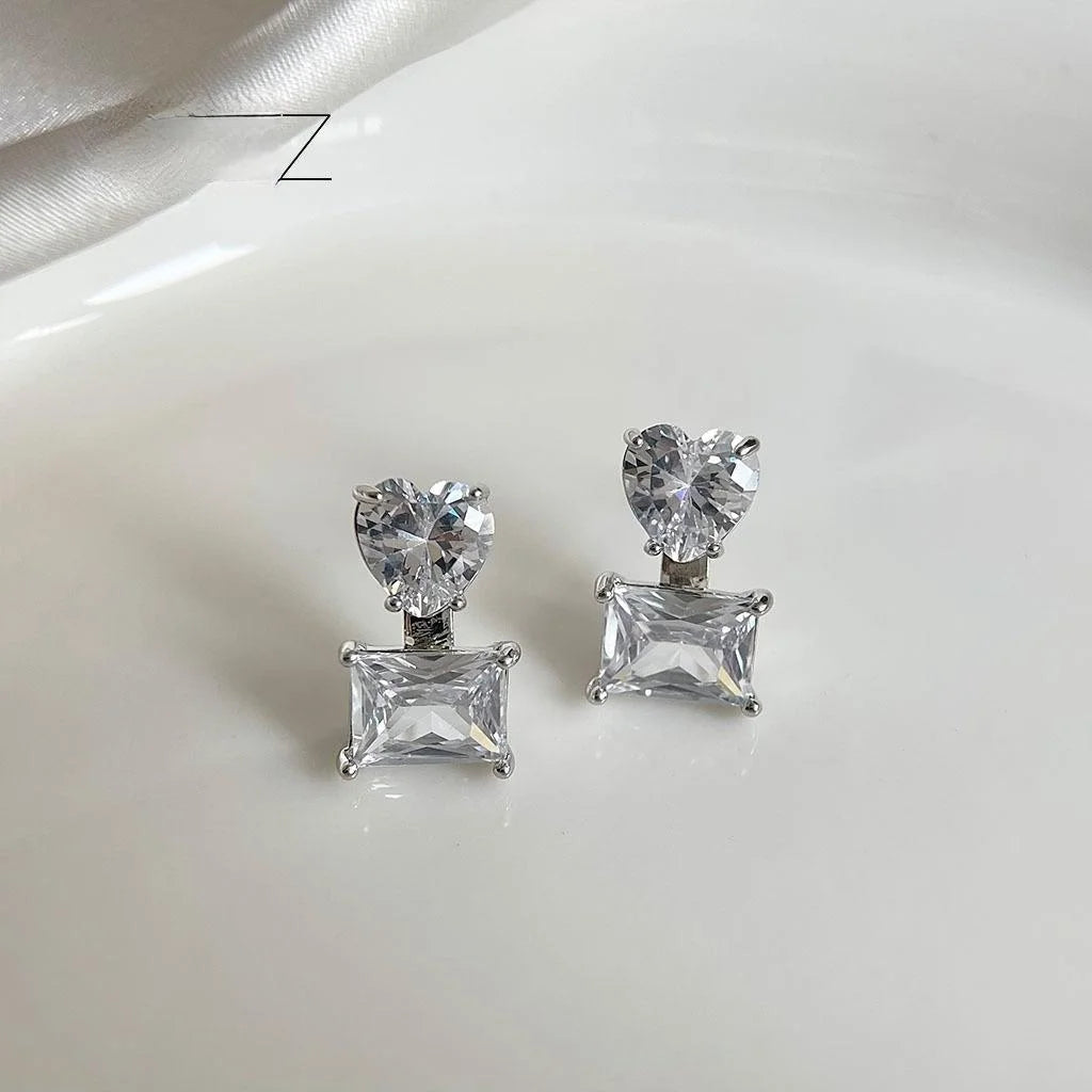 18K Gold Plated Copper Zircon Square Heart Geometric Stud Earrings Minimalist Luxury Jewelry