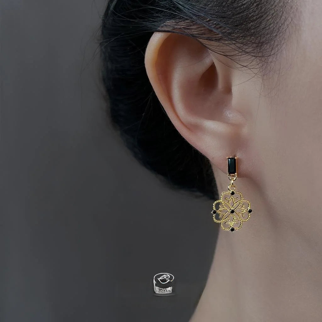 Old Money Copper Tiger Eye Zircon Micro Pave Asymmetric Geometric Drop Earrings