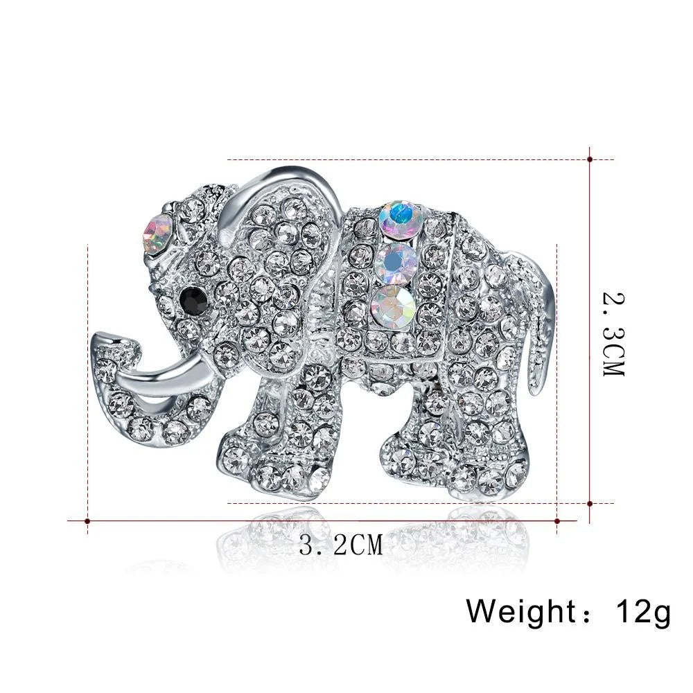 Luxury Rhinestone Elephant Brooch Pin, Silver Alloy Animal Lapel Corsage For Women Suit Accessory Gift
