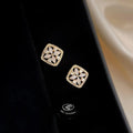 Fresh Sweet Geometric Square Flower Stud Earrings With Zircon And Glass Cat Eye Stones
