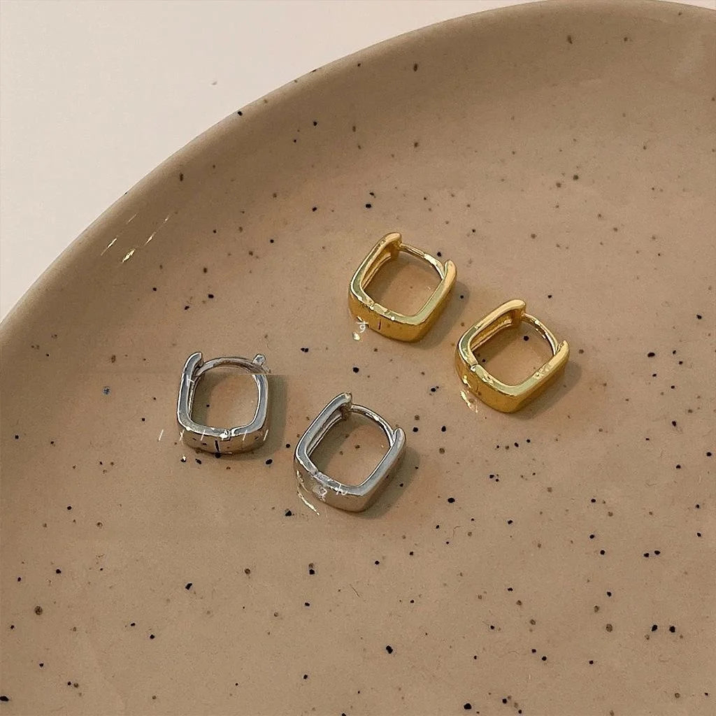 14K Plated Copper Smooth Square Geometric Drop Earrings Minimalist Metal Chic Office Jewelry