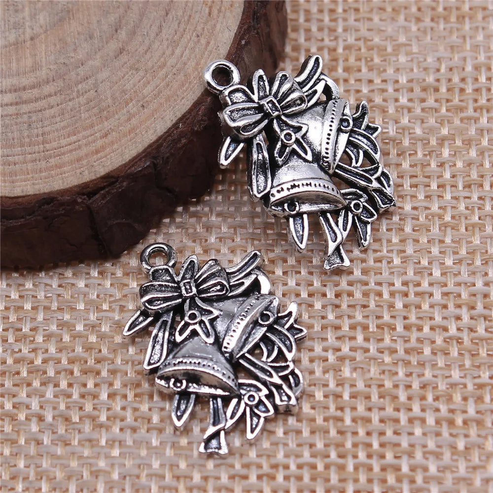 24x17mm 2g Antique Silver Zinc Alloy Christmas Bell Charm Pendant for DIY Holiday Jewelry Making
