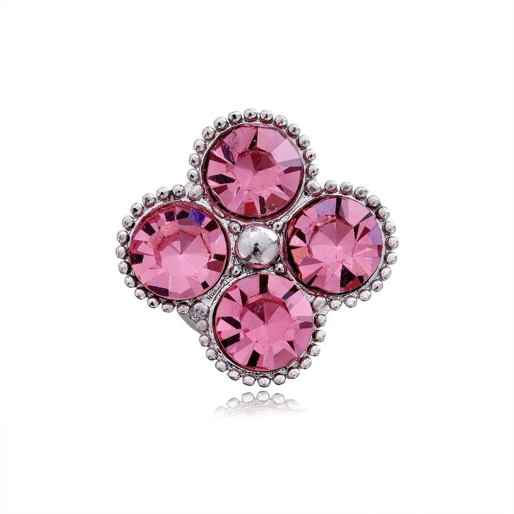 Elegant Pink Rhinestone Four Leaf Clover Magnetic Brooch, Alloy Lapel Pin Corsage For Suit Accessory Gift