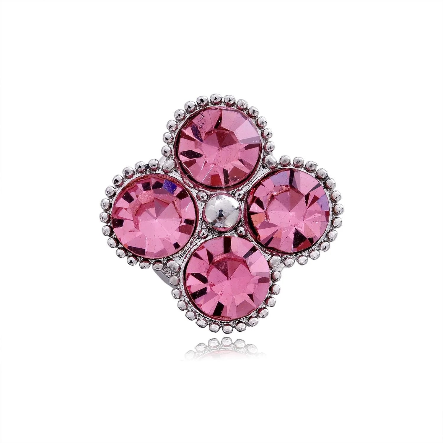 Elegant Pink Rhinestone Four Leaf Clover Magnetic Brooch, Alloy Lapel Pin Corsage For Suit Accessory Gift