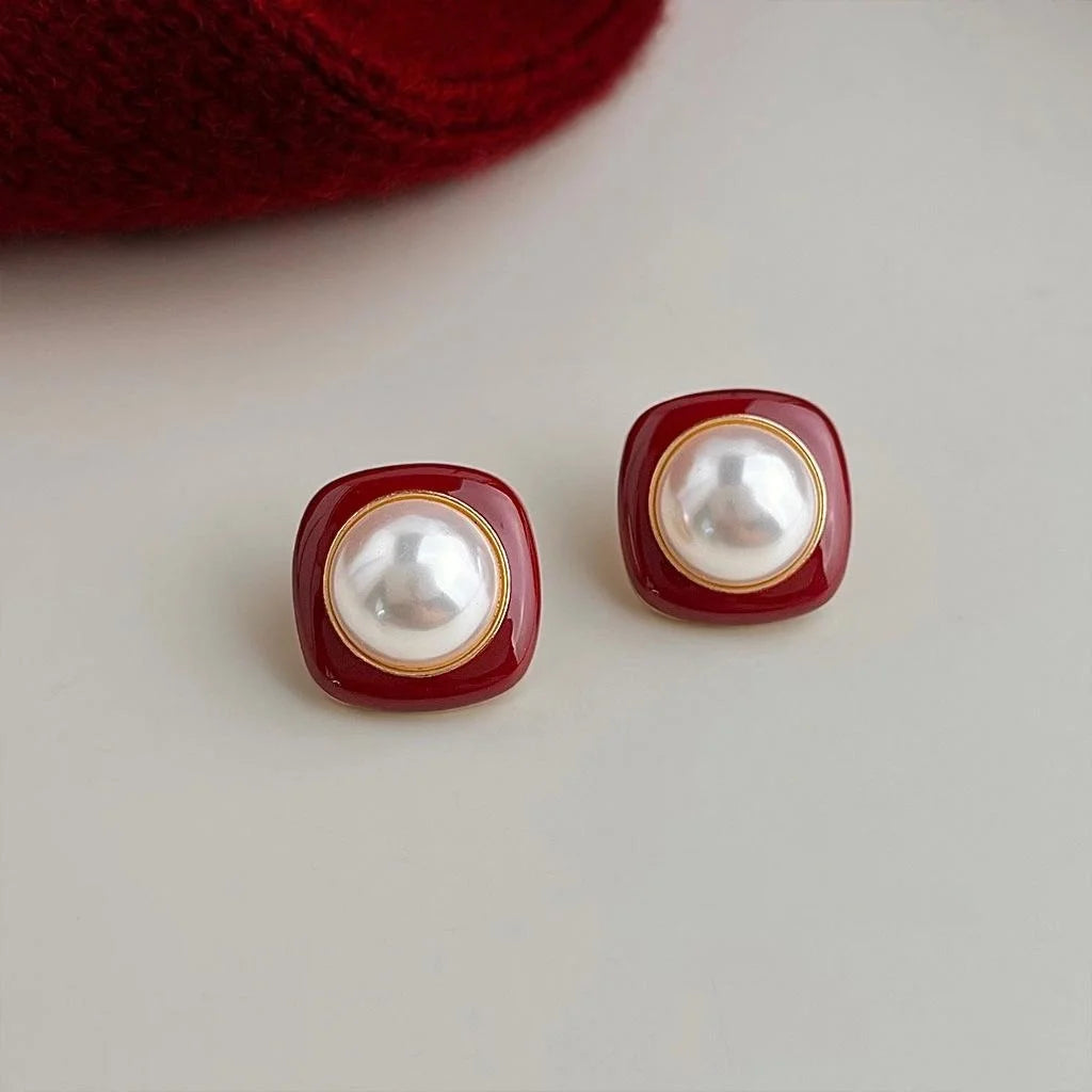 Vintage Geometric Square Copper Stud Earrings With 14K Plated For Women