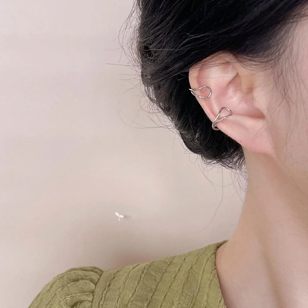 Minimalist Copper Geometric Line Ring Clip On Drop Earrings For Women No Piercing