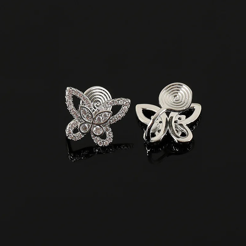 Elegant Double Layer Butterfly Zircon Stud & Clip On No Piercing Korean Style Gift Earrings