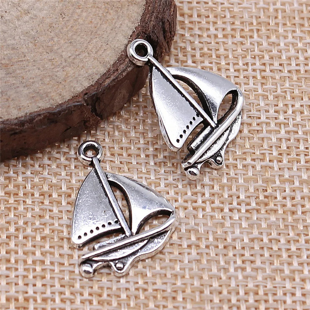 24x17mm 1.1g Multicolor Zinc Alloy Sailboat Charm Pendant for DIY Travel Theme Jewelry Making
