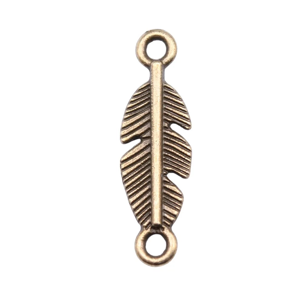 6x22mm 0.6g Multicolor Zinc Alloy Feather Connector Charm for DIY Bracelet Necklace Jewelry Making