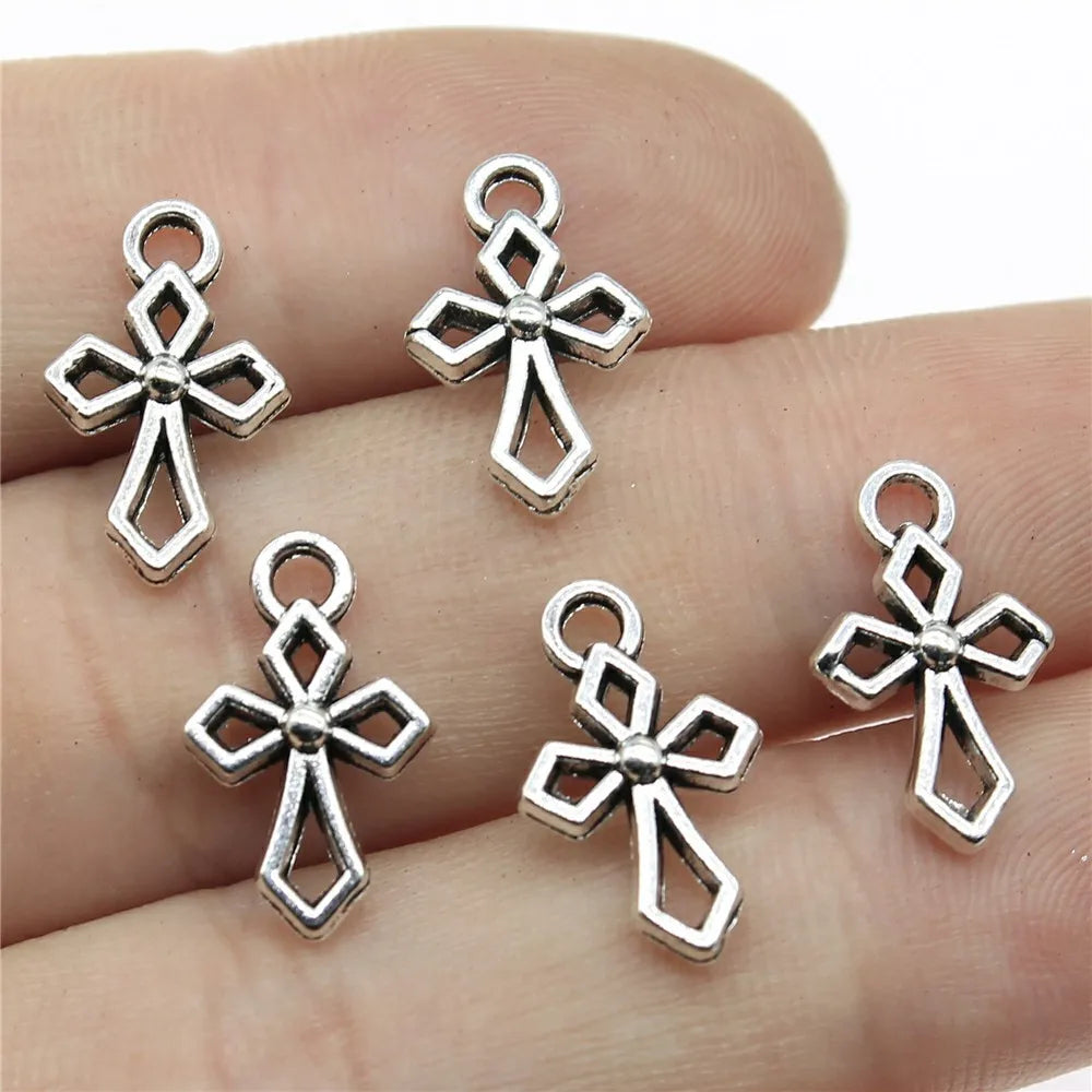16x10mm 0.7g Antique Silver Zinc Alloy Small Cross Charm Pendant for DIY Necklace Bracelet Making