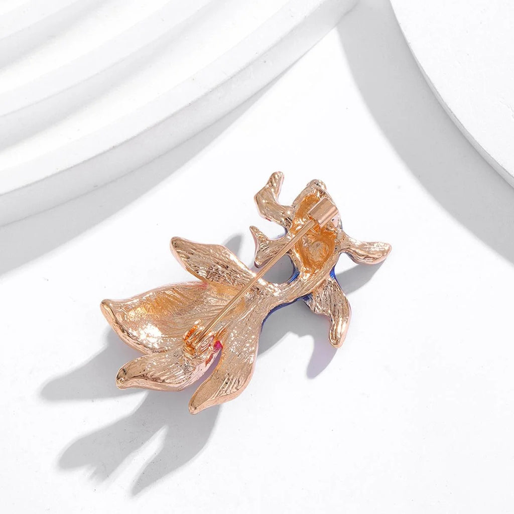 Elegant Chinese Style Enamel Goldfish Koi Brooch, Orange Alloy Animal Lapel Pin Corsage Gift