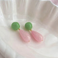 New Chinese Style Resin Teardrop Drop Earrings Pink Green Contrast Vintage Statement Jewelry