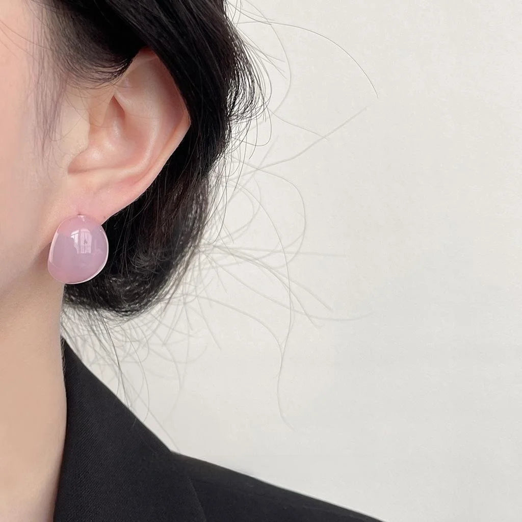 Sweet Pink Resin Geometric Oval Drop Earrings Minimalist Cute Spring Style Jewelry