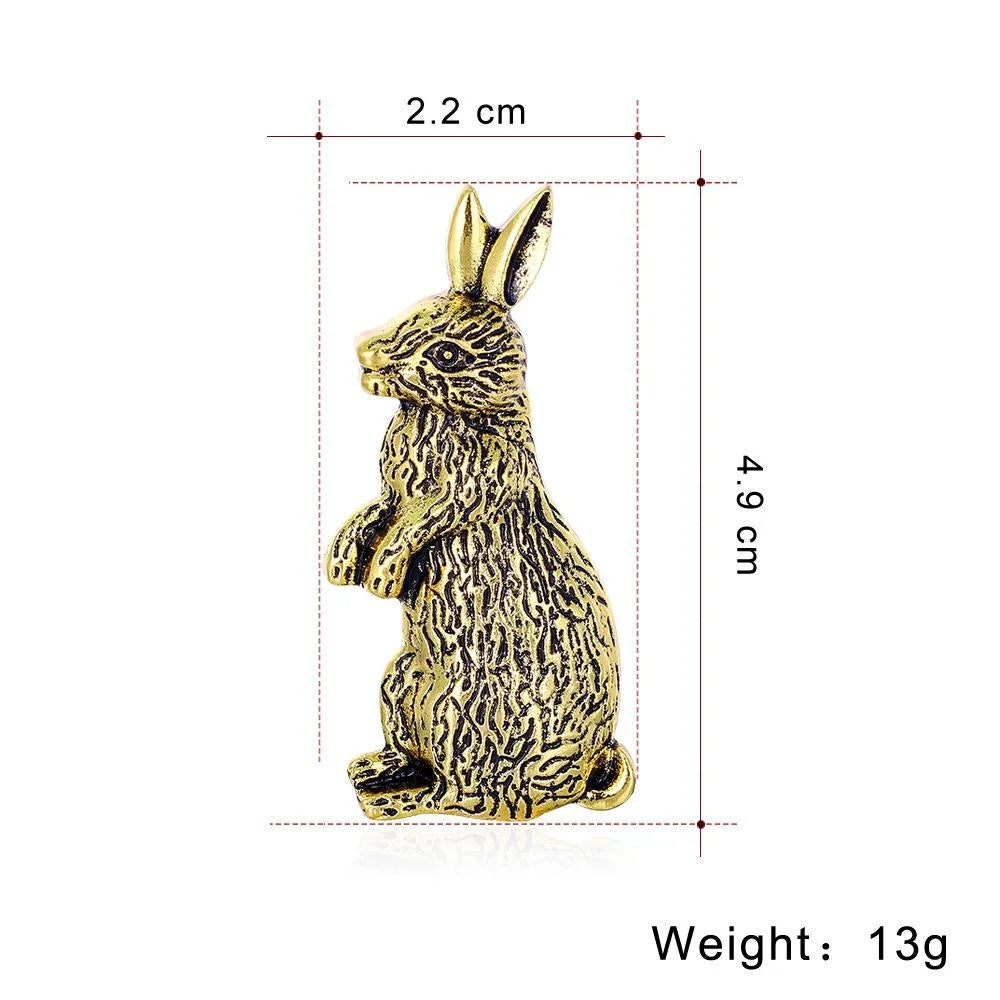 Vintage Antique Gold Alloy Rabbit Brooch, Textured Bunny Lapel Pin For Women Suit Accessory Gift