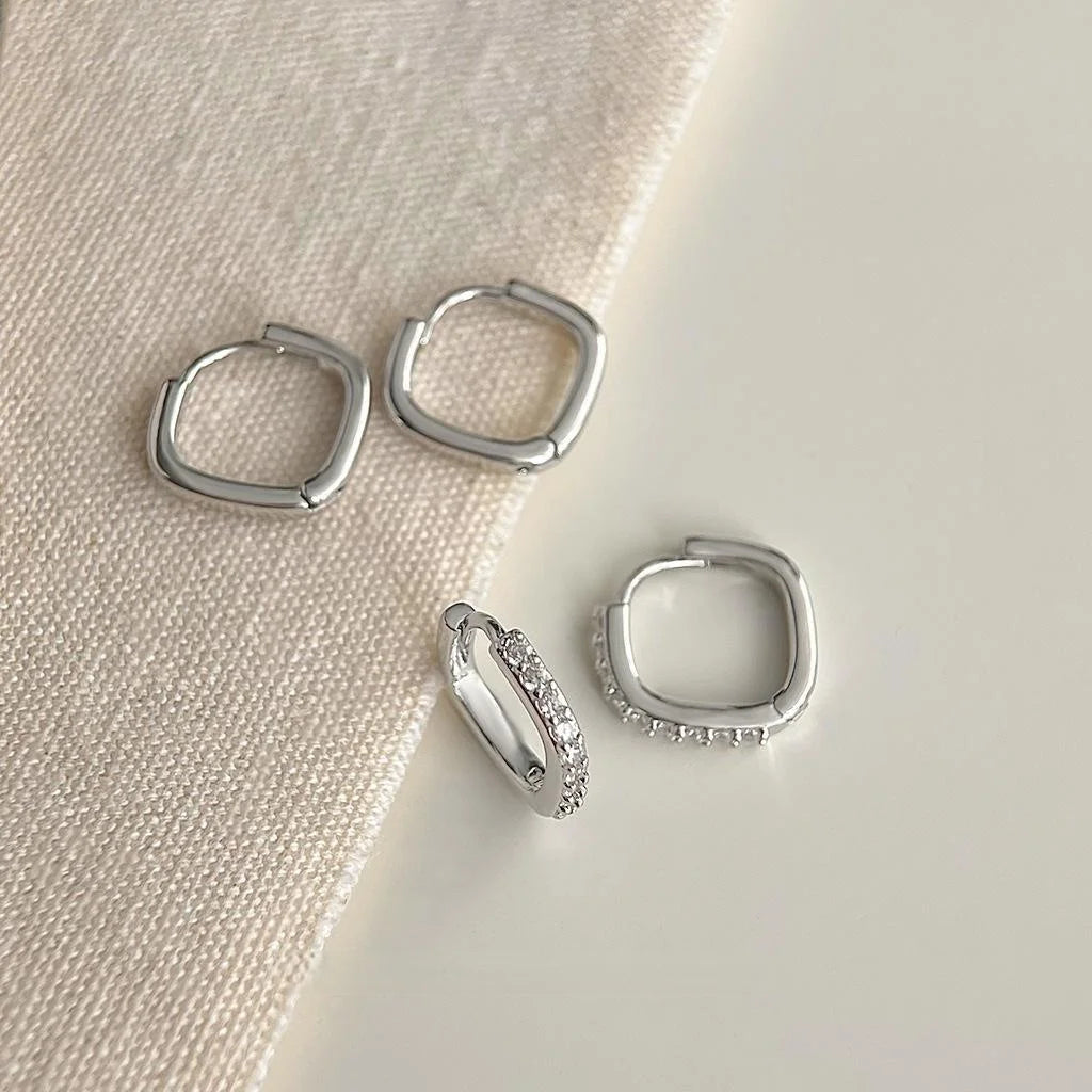 Minimalist Geometric Micro Pave Zircon Square Copper Stud Earrings For Women