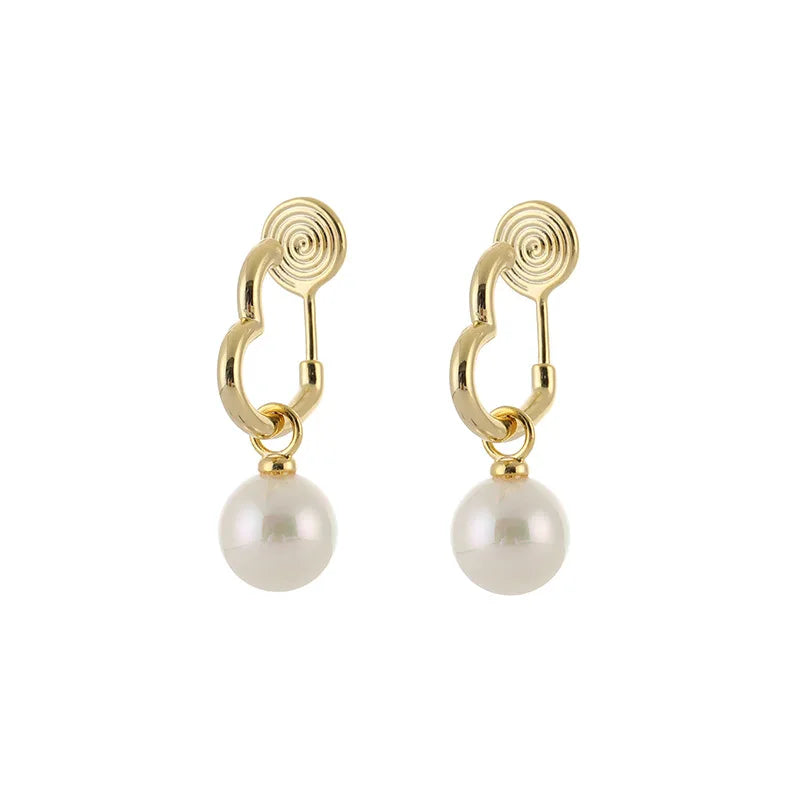 Elegant Heart Hoop Pearl Alloy Stud & Clip On No Piercing Minimalist Gold Tone Women's Earrings