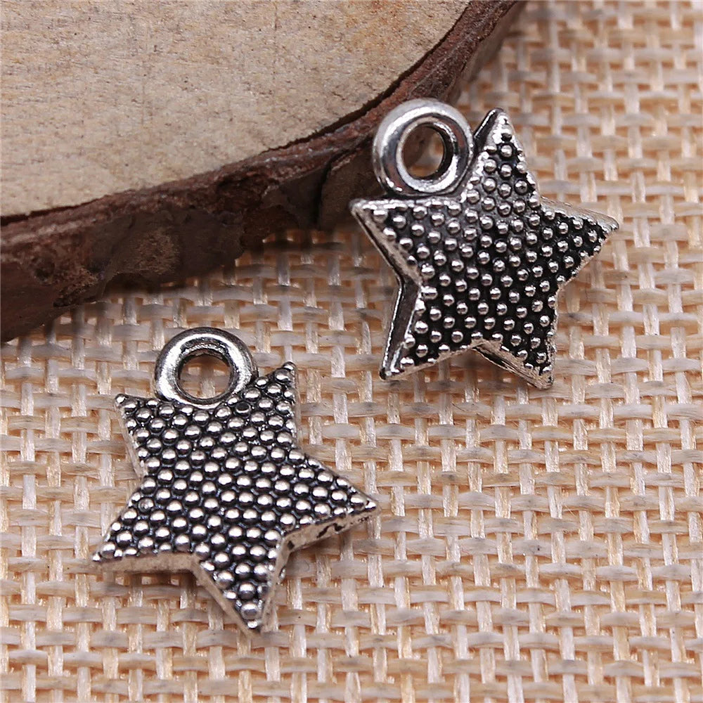 17x15mm 2.2g Antique Silver Zinc Alloy Five-Point Star Charm Pendant for DIY Jewelry Making