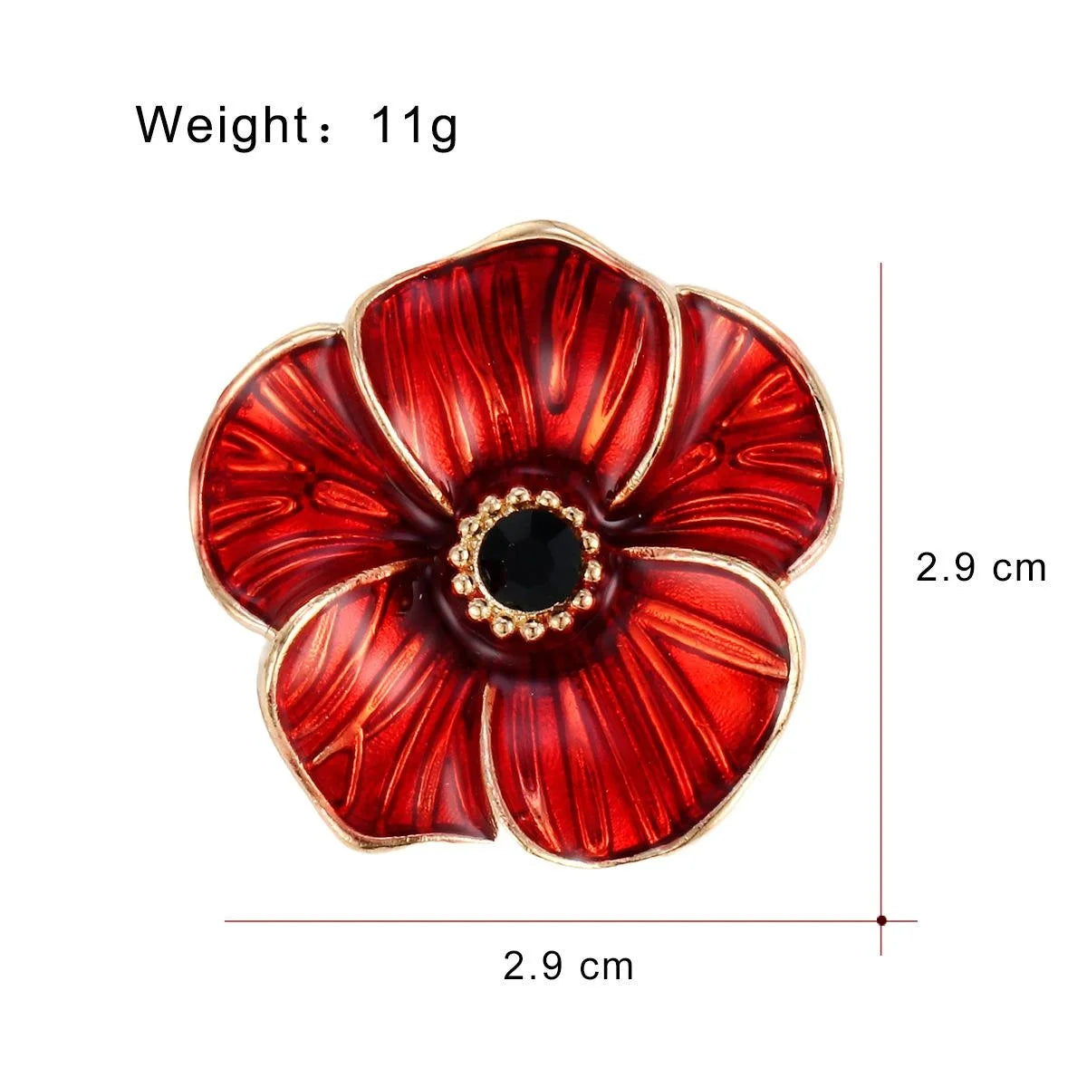 Elegant Red Enamel Poppy Flower Alloy Brooch With Black Rhinestone Center, Women's Lapel Pin Gift
