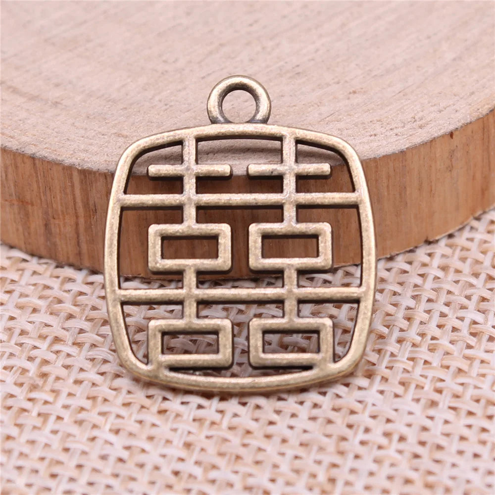 24x20mm 2.1g Multicolor Zinc Alloy Double Happiness Character Letter Charm Pendant for DIY Jewelry Making