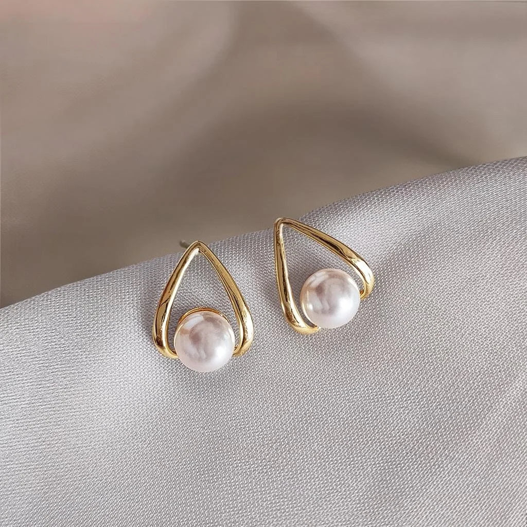 14K Plated Copper Waterdrop Stud Earrings Minimalist Korean Style Small Geometric Jewelry