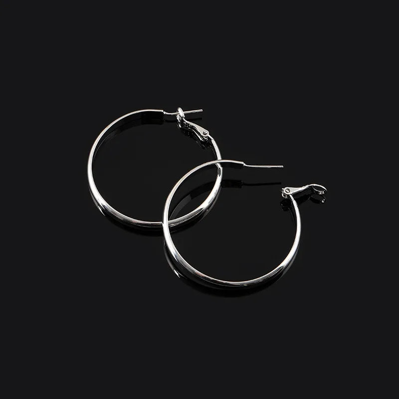 Elegant Smooth Round Alloy Hoop Stud & Clip On No Piercing Minimalist Metal Circle Earrings