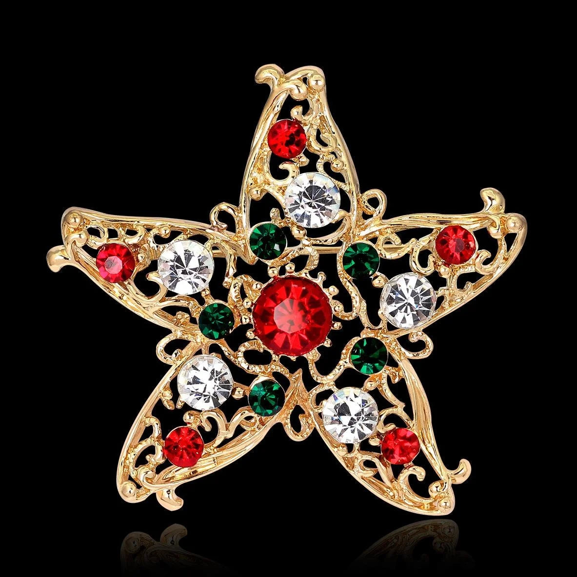 Elegant Christmas Star Rhinestone Alloy Brooch, Gold Filigree Lapel Pin Corsage For Women's Suit Gift