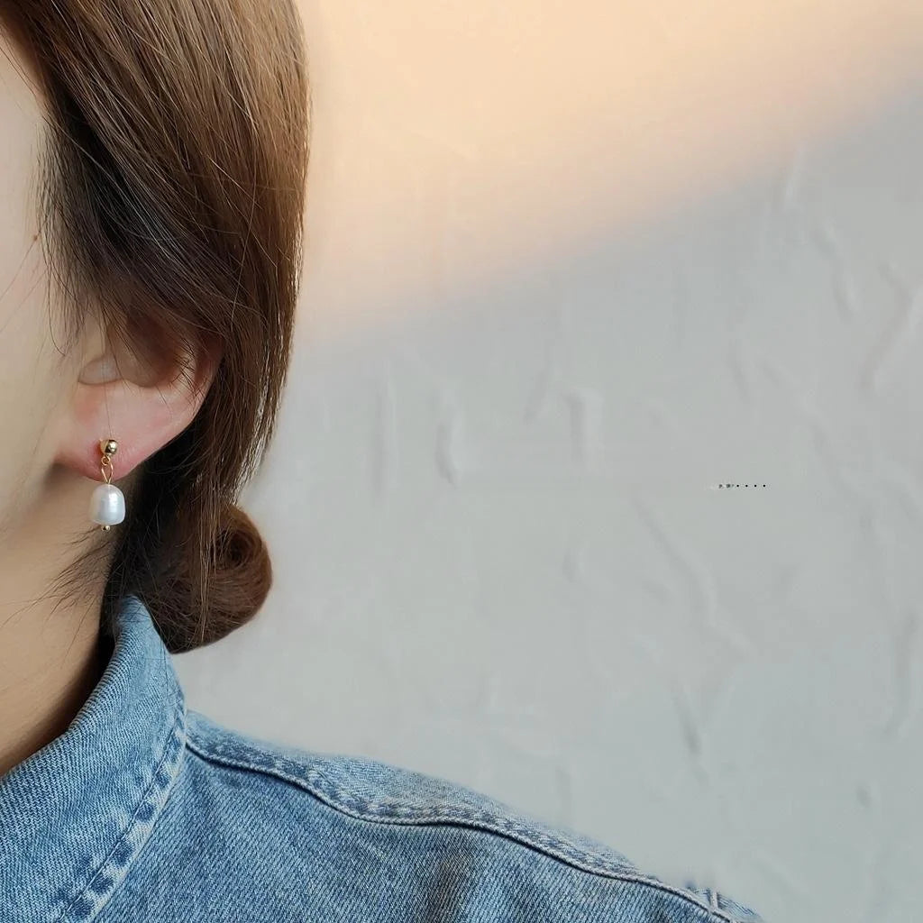 Gold Plated Freshwater Pearl Stud Earrings Handmade Asymmetric Baroque Portrait Design