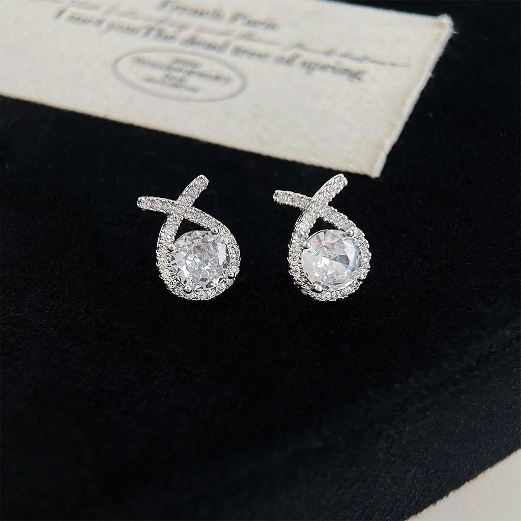 Sparkling Micro Pave Zircon Copper Geometric Cross Stud Earrings