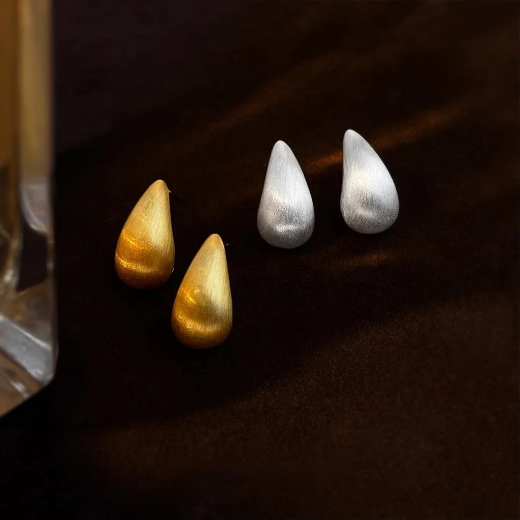 Brushed Matte Copper Teardrop Geometric Stud Earrings, Old Money Style